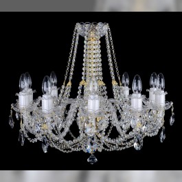 Lustre à 10 bras en cristal brillant avec bras en verre torsadé et amandes taillées