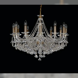 Lustre à 12 ampoules avec motifs de diamants Preciosa (appelés pyramides)