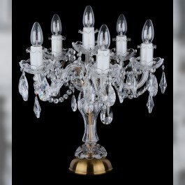 Lampe de table décorative en cristal avec six ampoules - laiton antique, amandes en cristal
