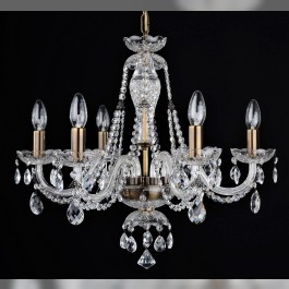 6 Arms crystal chandelier with crystal almonds & brown metal finish