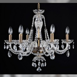 Lustre en cristal à 6 bras avec amandes en cristal et finition en métal brun