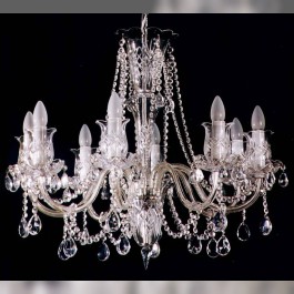 Lustre à 8 bras en cristal avec tulipes en verre taillé à la main - aspect antique