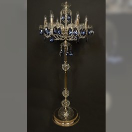 Lampe à 6 bras décorée de grandes amandes gris-bleu