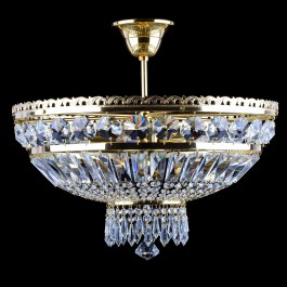 Lustre en cristal 6 ampoules avec panier en laiton