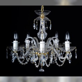Lustre à 5 ampoules en cristal est décoré d'amandes en cristal taillé et de cornes en verre.