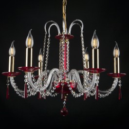 Lustre en cristal rubis et métal doré