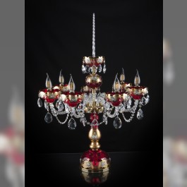 Grande lampe de table en cristal rouge à 7 bras