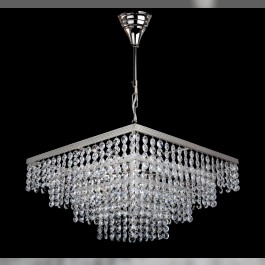 Lustre en cristal de strass carré argenté 6 ampoules - Octogones taillés scintillants