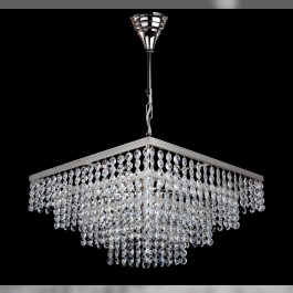 Lustre en cristal de strass carré argenté 6 ampoules - Octogones taillés scintillants