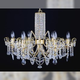 6 Arms brass crystal chandelier with cut crystal almonds & Strass chains