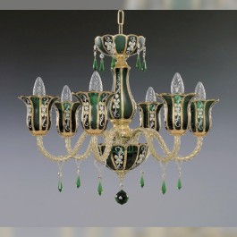 Lustre en cristal vert de verre d'art lambrissé