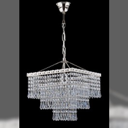 Lustre en cristal de strass carré argenté à 1 ampoule - Octogones taillés et gouttes