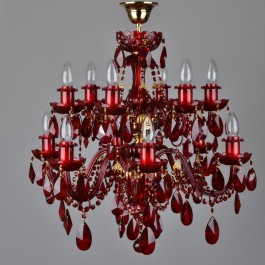 Lustre en cristal à 12 bras de couleur grenat foncé ajusté pour un plafond plus bas