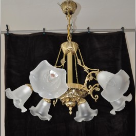 6 bulbs cast brass chandelier with glass flowers