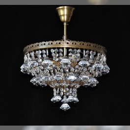 Lustre à panier en cristal avec 3 ampoules avec pendentifs en forme de diamant - Laiton ANTIQUE