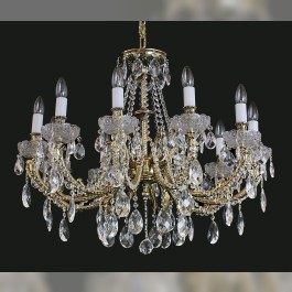 Lustre de luxe à 10 bras de lumière en laiton moulé et cristal - Laiton doré & PK500 taillé à la main