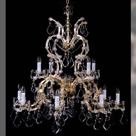 Lustre de Marie-Thérèse à 12 flammes en cristal avec des pendeloques