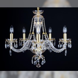 Lustre en cristal décoré d'or à 5 bras avec des amandes en cristal