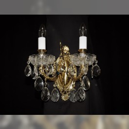 2 Arms Cast brass wall light with PK500 hand cut & Crystal almonds