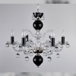 Lustre à 6 bras en cristal noir avec boules de cristal taillé - Silver