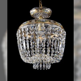 Lustre à panier doré en verre taillé tchèque