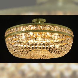 Lustre en cristal demi-encastré avec pierres carrées et boule de cristal