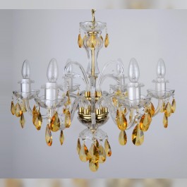 Yellow crystal chandelier with 6 candle bulbs