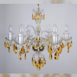 Lustre en cristal jaune avec 6 bougies