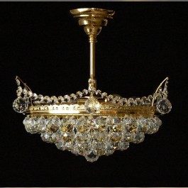 6 bulbs basket crystal chandelier with cut crystal balls - Gold brass
