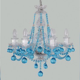 Lustre en cristal bleu à 6 bras avec boules de cristal taillées en aigue-marine