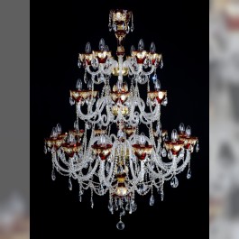 Big 24 Arms Ruby red enameled crystal chandelier with HE glass flowers