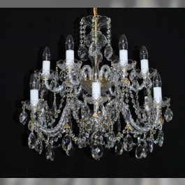 Lustre traditionnel en cristal à 12 bras avec corps en cristal taillé et amandes en cristal