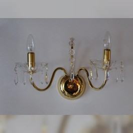 Applique à 2 bras en cristal tubulaire de laiton avec gouttes en cristal taillé