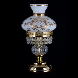 Lampe de table en cristal, verre opale et pierres de strass
