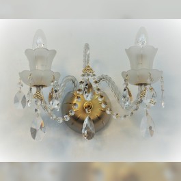 Applique à 2 bras en verre sablé et cristal taillé en forme d'amande