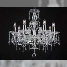 Lustre en cristal argenté à 8 bras dans le style de Baccarat Bohemian