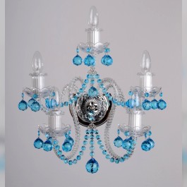 5 Arms Crystal wall light with Aquamarine blue cut crystal balls