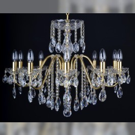 Lustre en cristal de laiton doré 10 bras avec amandes en cristal taillé