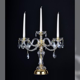 3 Arms crystal candlestick with cut almonds - decorative table crystal light