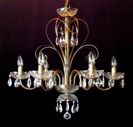 6 Arms plain crystal chandelier with cut crystal almonds ANTIK