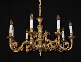 8 Arms Cast brass chandelier - plain brass