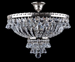 6 Bulbs silver basket crystal chandelier with with diamond-shaped pendants