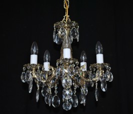 5 Arms cast brass chandelier with milky glass tubes