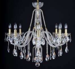 8 Arms Crystal chandelier with smooth glass arms & Cut almonds