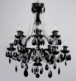 12 Arms black crystal chandelier with Black almonds & Clear crystal chains