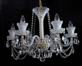 Bohemian small crystal chandelier of white sand blasted glass
