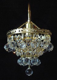 1 Arm crystal wall light with metal arm & cut crystal balls - Glossy brass