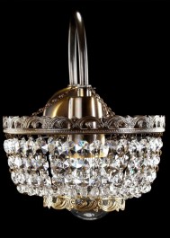 1 Arm Strass crystal wall light with one metal arm - ANTIK brass