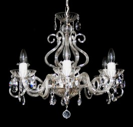 6 Arms Silver crystal chandelier with glass horns & cut crystal almonds