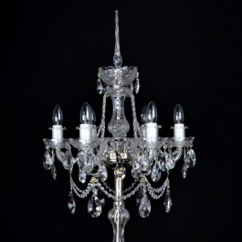 Grande lampe en cristal sur pied en métal argenté